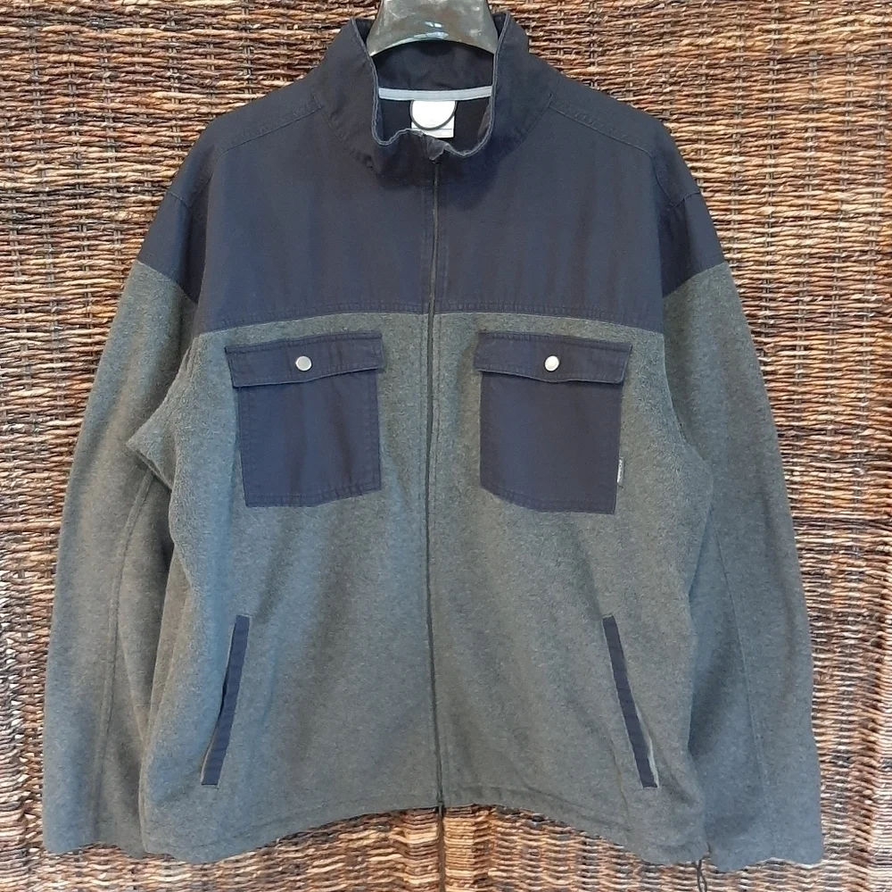 Columbia Steens Mountain Zip Up Fleece Colorblock Jacket XXL Grey Blue Shacket
